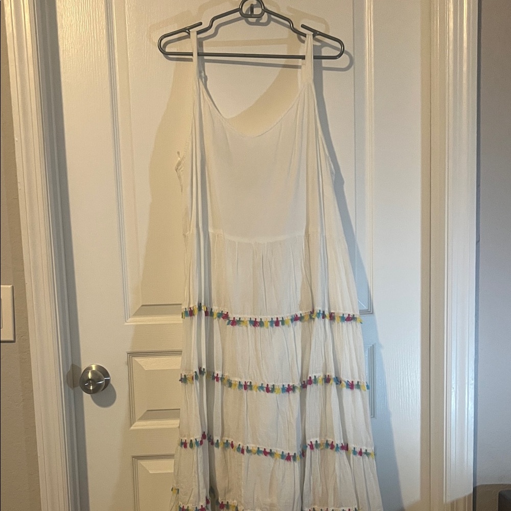 Philosophy White Maxi Dress with Multicolor Trim